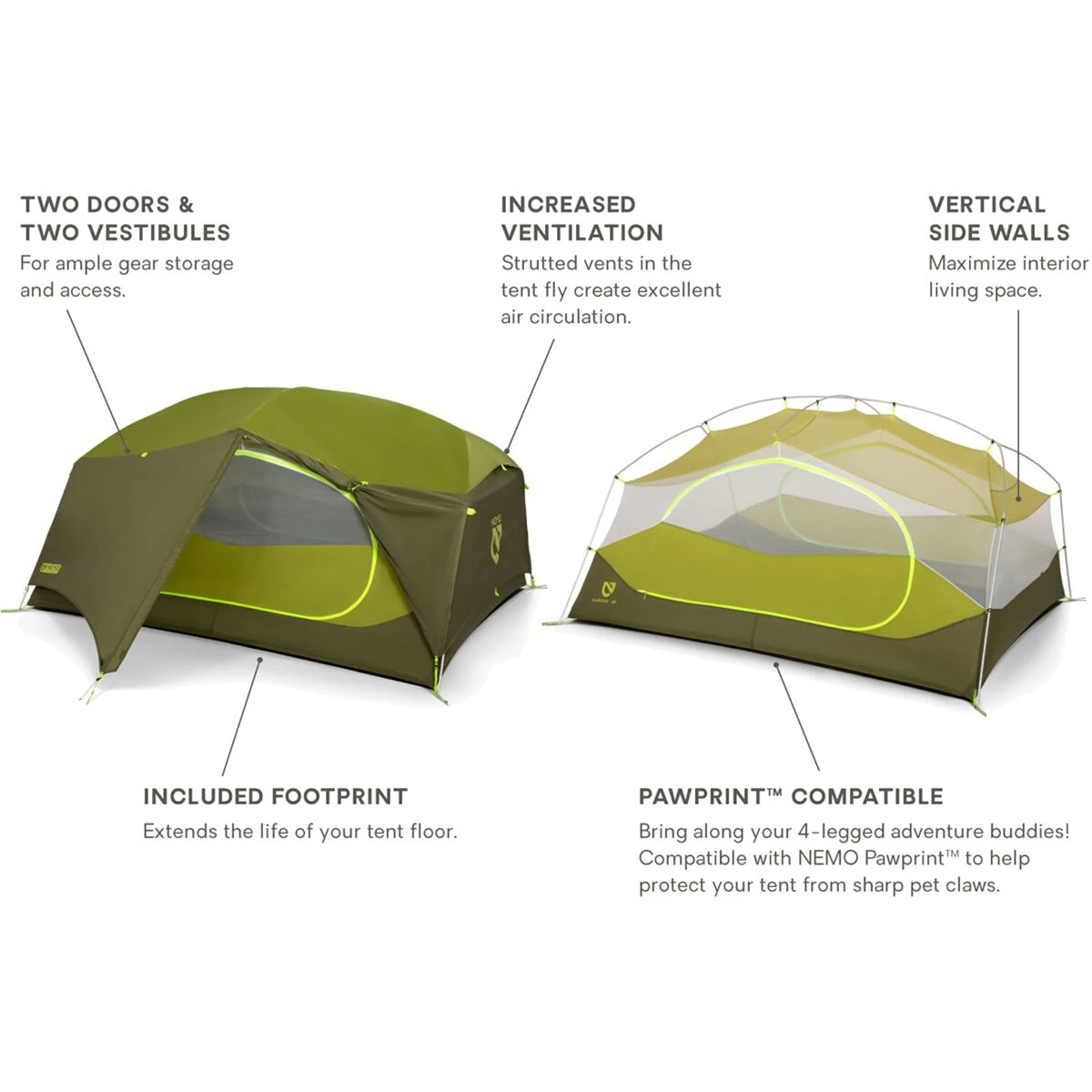 NEMO Equipment Inc. Vestibules & Footprints Aurora 3P Tent: 3 Person 3 Season 4 NEMO Equipment Inc. Vestibules & Footprints Aurora 3P Tent: 3 Person 3 Season - Image 2